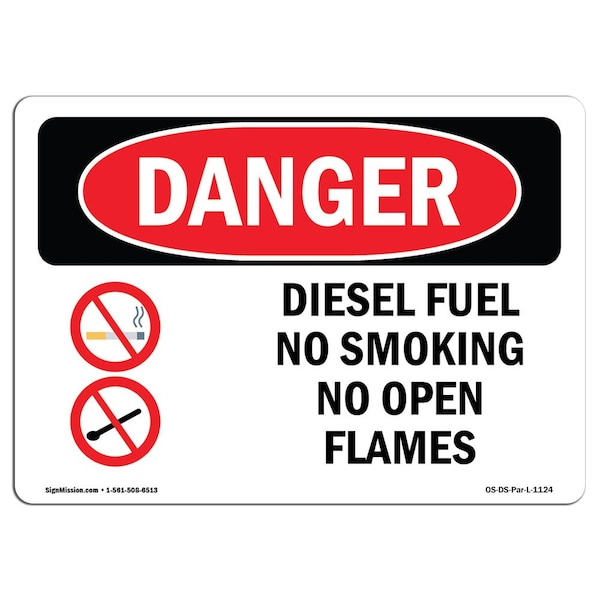 Sign, 18" H, 24" W, Aluminum, Diesel Fuel No Smoking No Open Flames, Landscape, 1824-L-1124